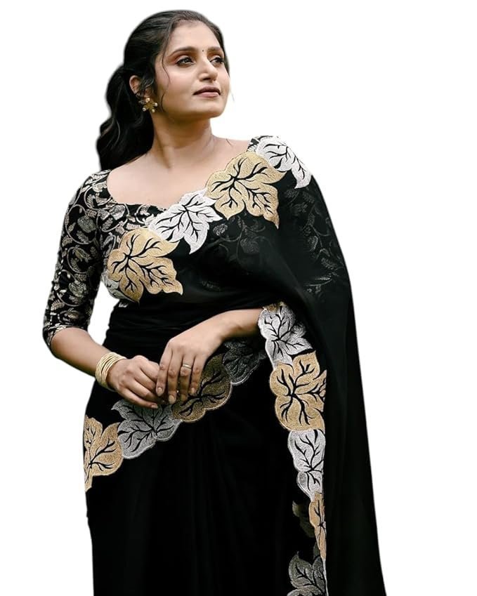 61rL2sDZlLL._SX679_.jpg Women's Chifon Floral Printed Saree With Unstiched Blouse Piece For Festival And Function. - Image 1